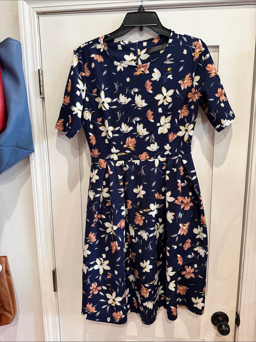 Women's Navy Floral Fit & Flare Midi Dress